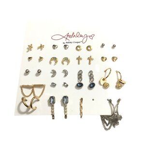 Ashley Cooper Womens Mixed Metal Stud Hoop Earring Set